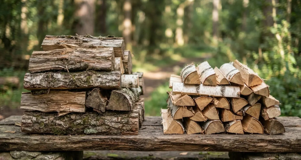 Bûches de charme utilisées comme bois de chauffage