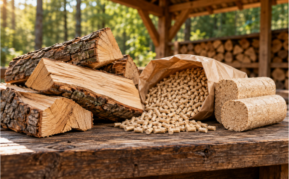Bois de chauffage, granulés et bûches compressées de qualité