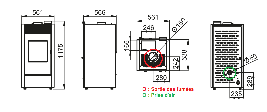 Schéma du poêle hybride bois granulés BRONPI