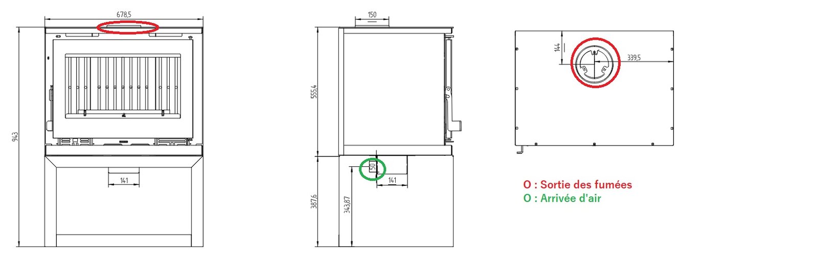Schéma explicatif du poêle à bois FIREMATIC Toronto-S
