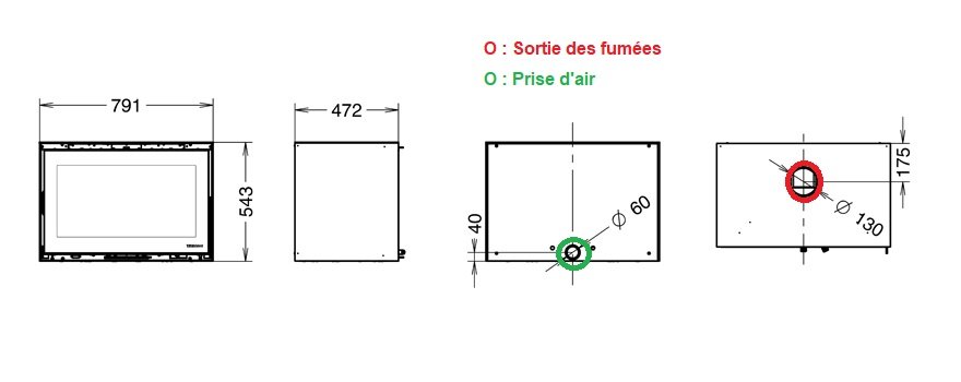 Schéma explicatif du poêle à bois THERMOROSSI Moon